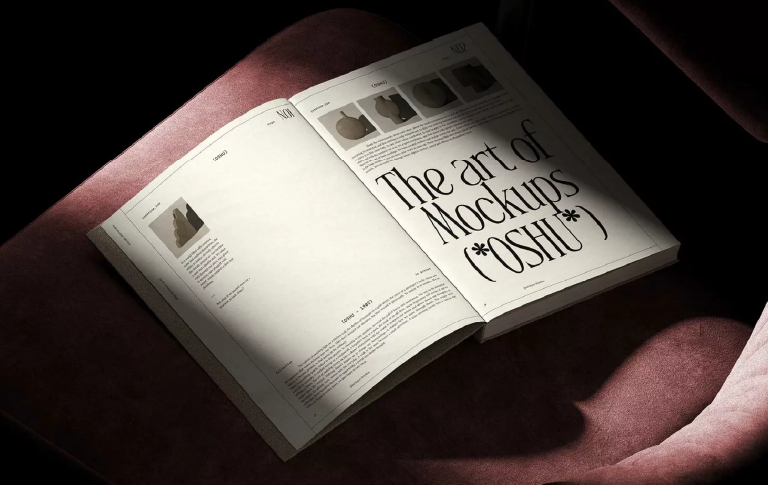 Isometric open book mockup with editable front and back cover designs