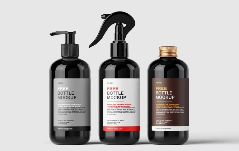Trigger spray bottle mockup showing customizable label in a clean studio scene